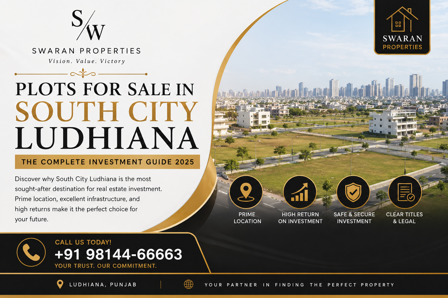 Explore verified plots for sale in South City Ludhiana. Premium residential plots, honest pricing & free site visits. Contact Swaran Properties today.
