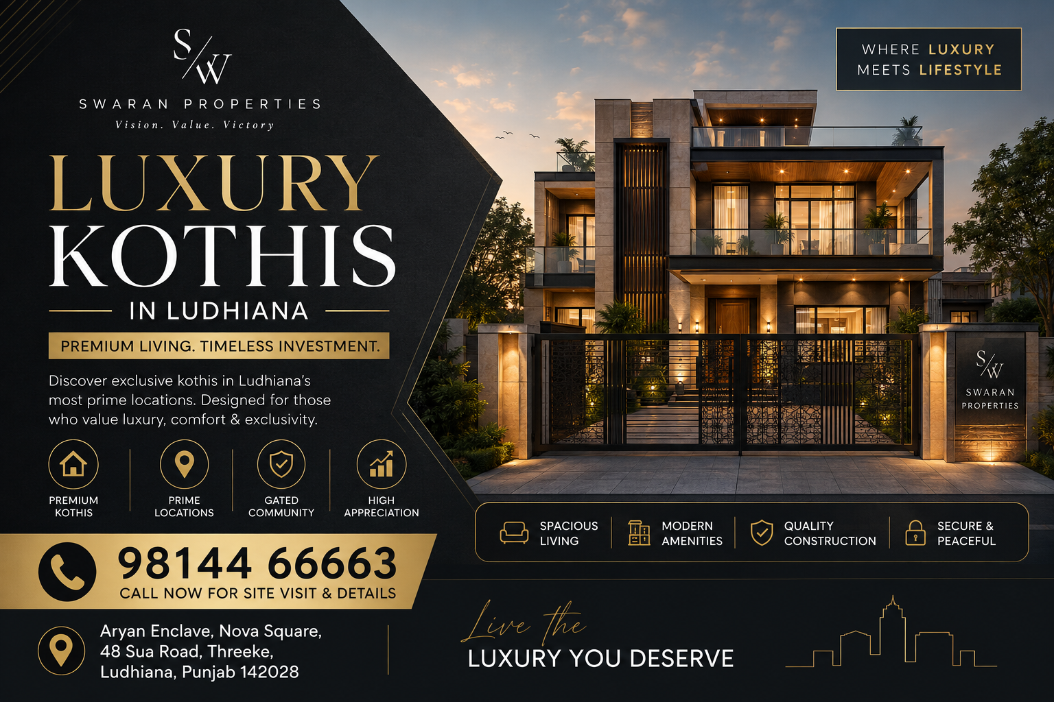 Modern 500 Gaj luxury kothis in Ludhiana for sale with private lawn and elevator